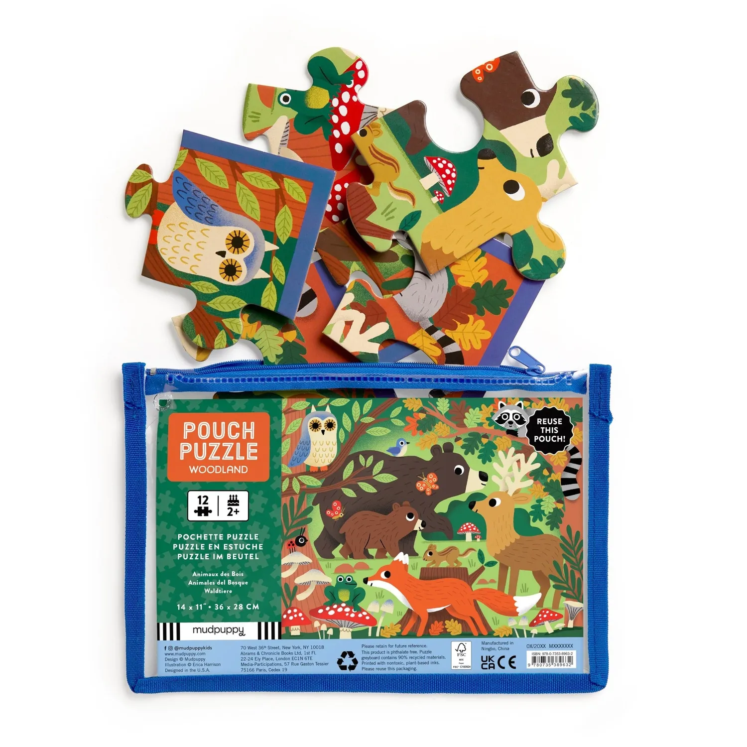 Mudpuppy Woodland puzzle 12 piese pouch animale padure