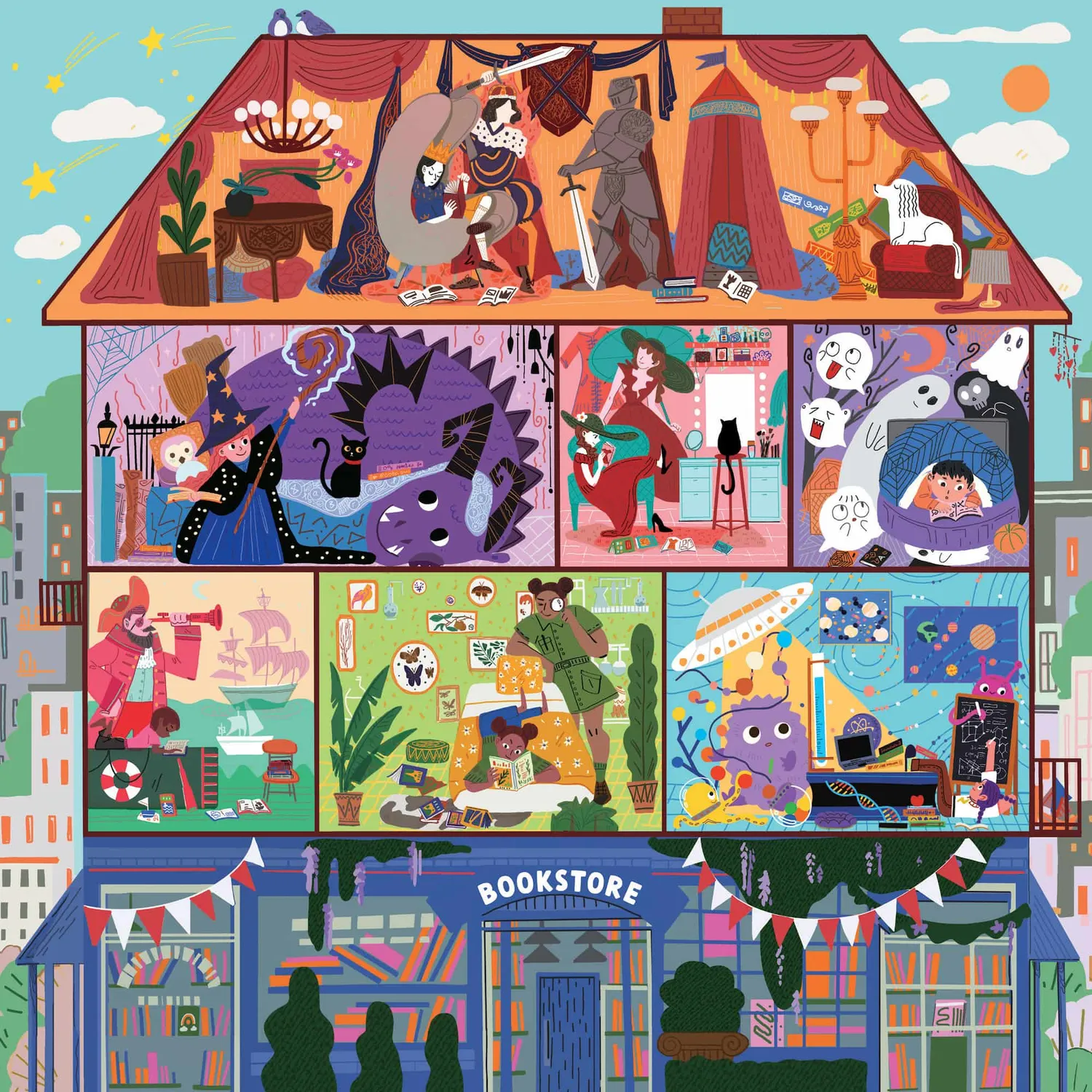 Mudpuppy Magic of Stories puzzle 500 piese librarie