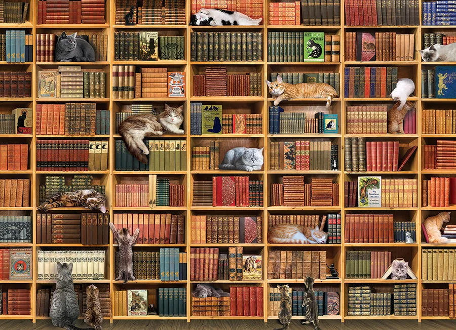 Cobble Hill Cat Library puzzle 1000 piese pisici