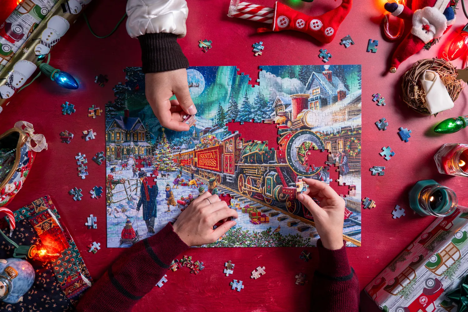 Mosaic Puzzles Traditions Christmas Cheer on the Tracks puzzle 500 piese iarnă