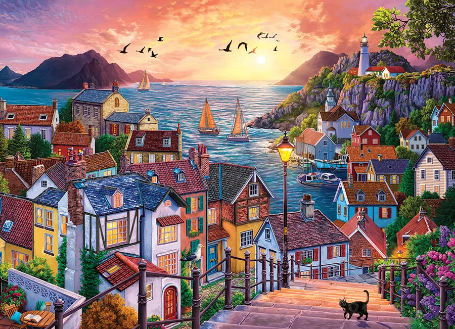 Cobble Hill Coastal Town at Sunset puzzle 1000 piese apus