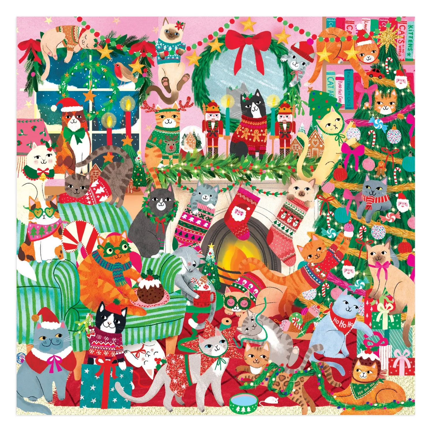 Mudpuppy Merry Catmas puzzle 500 piese pisici Crăciun