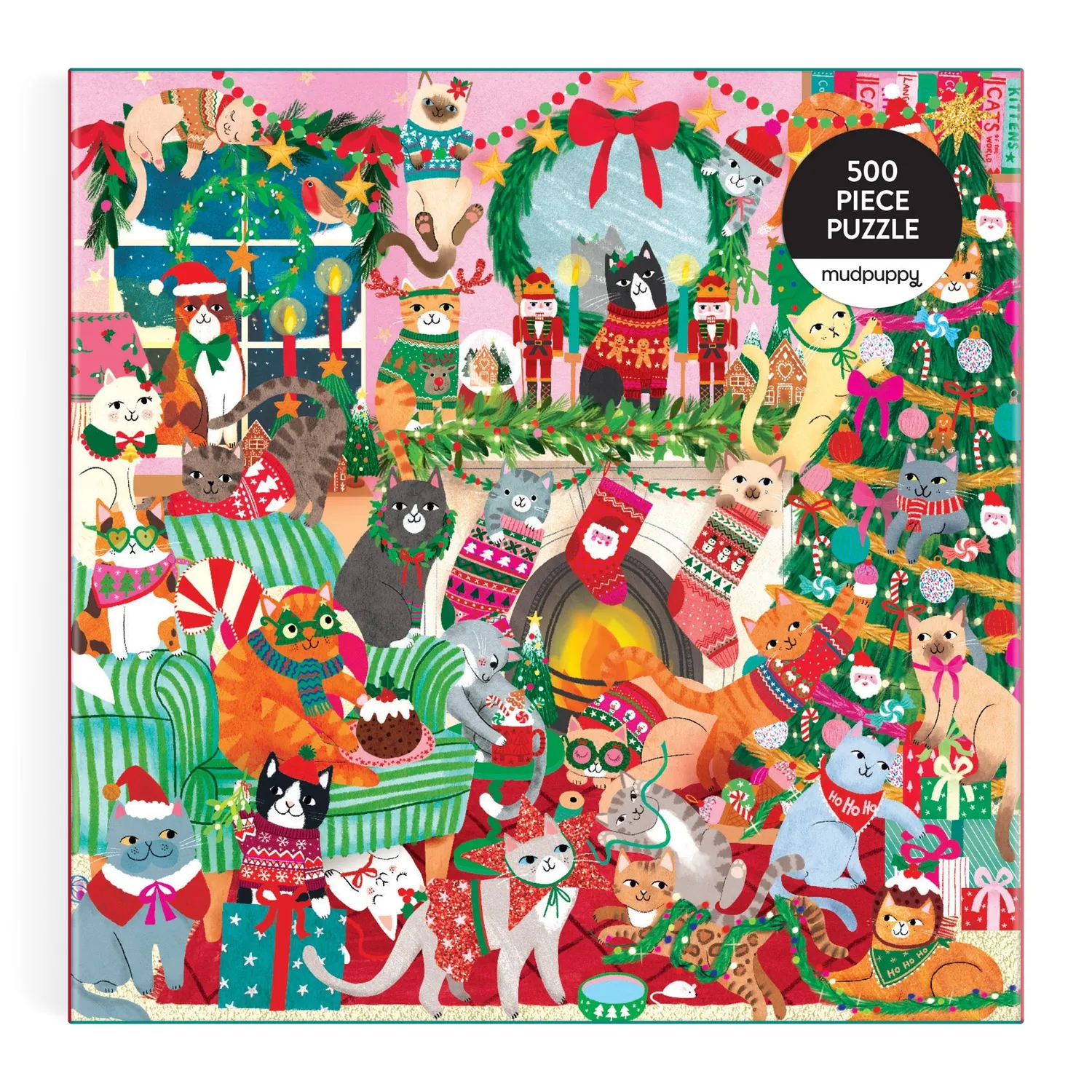 Mudpuppy Merry Catmas puzzle 500 piese pisici Crăciun