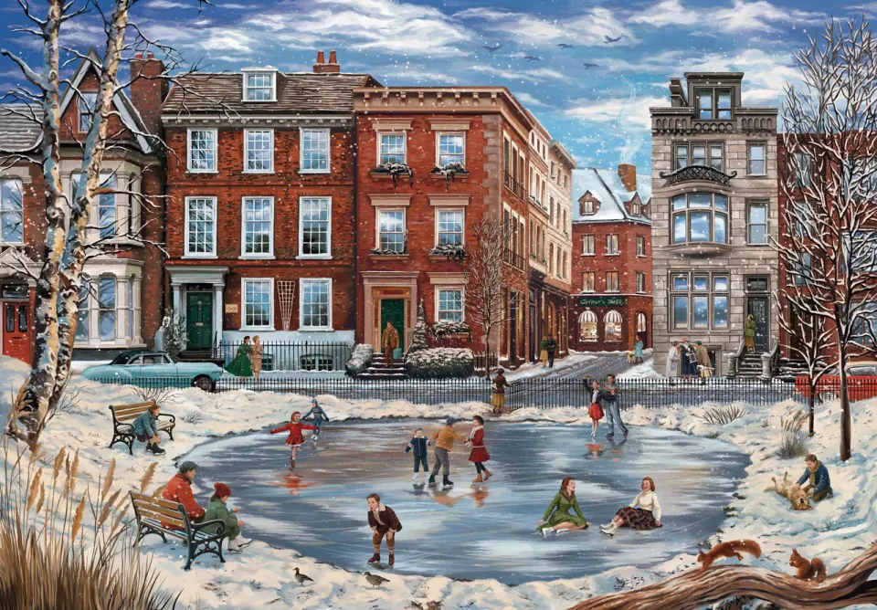 Mosaic Puzzles Snowfall on the Square puzzle 1000 piese lemn