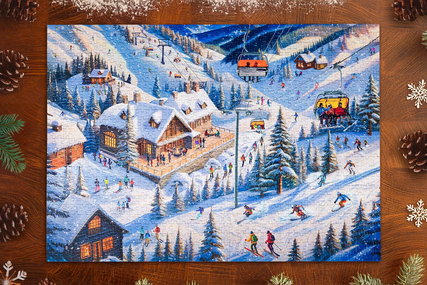 Mosaic Traditions Ski Chalet Getaway puzzle 1000 piese iarna