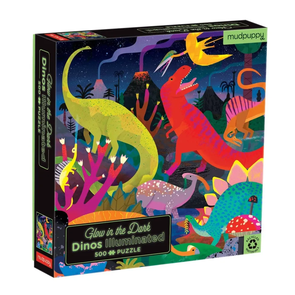 Mudpuppy Dinosaurs Illuminated puzzle 500 piese fosforescent