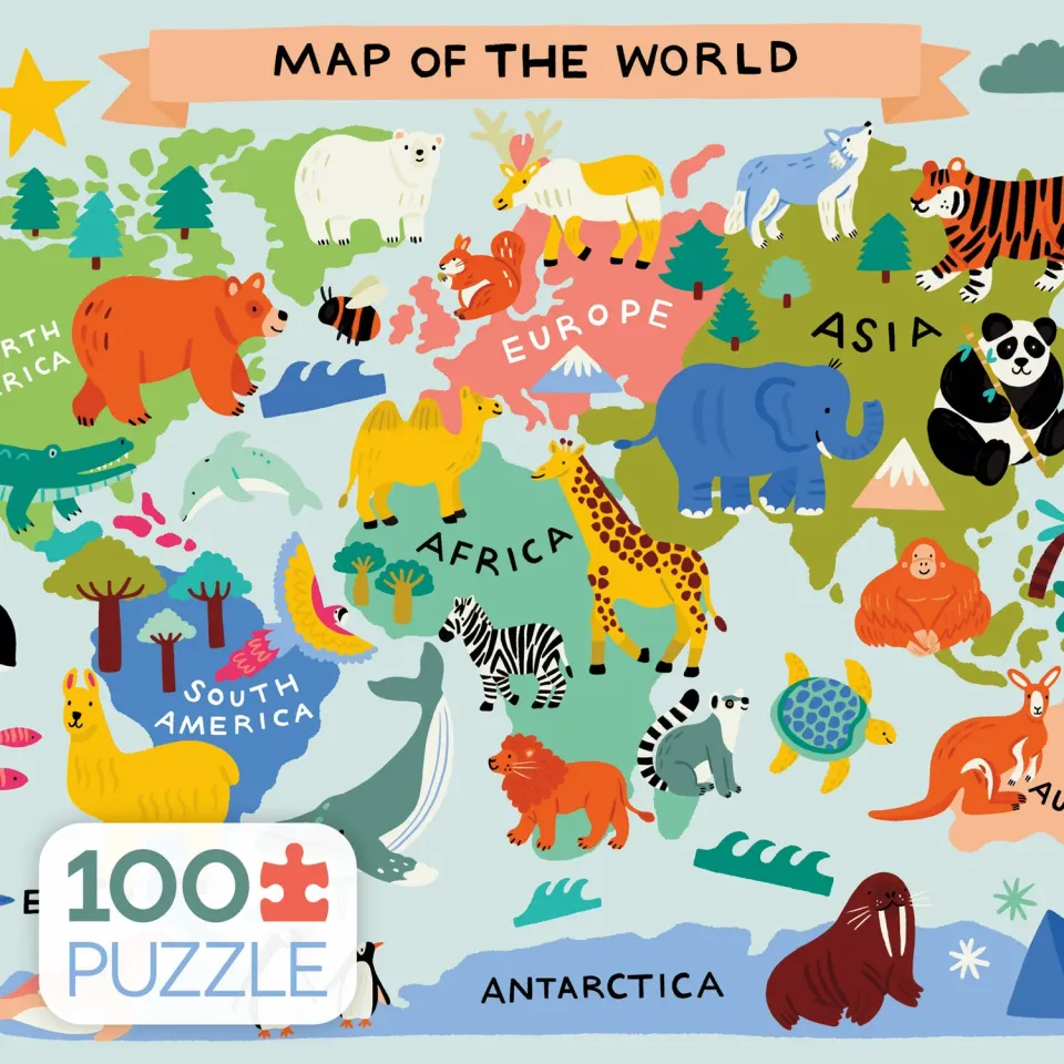 Ceaco Animal Map puzzle 100 piese harta lumii