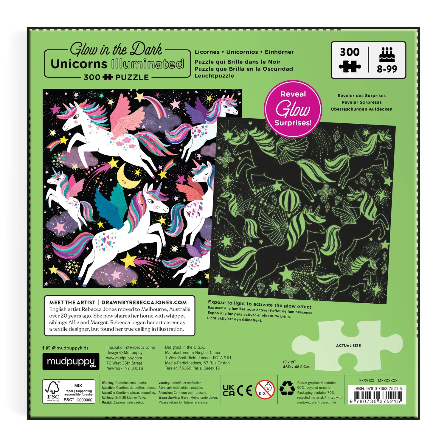 Mudpuppy Unicorns Illuminated puzzle fosforescent 300 piese