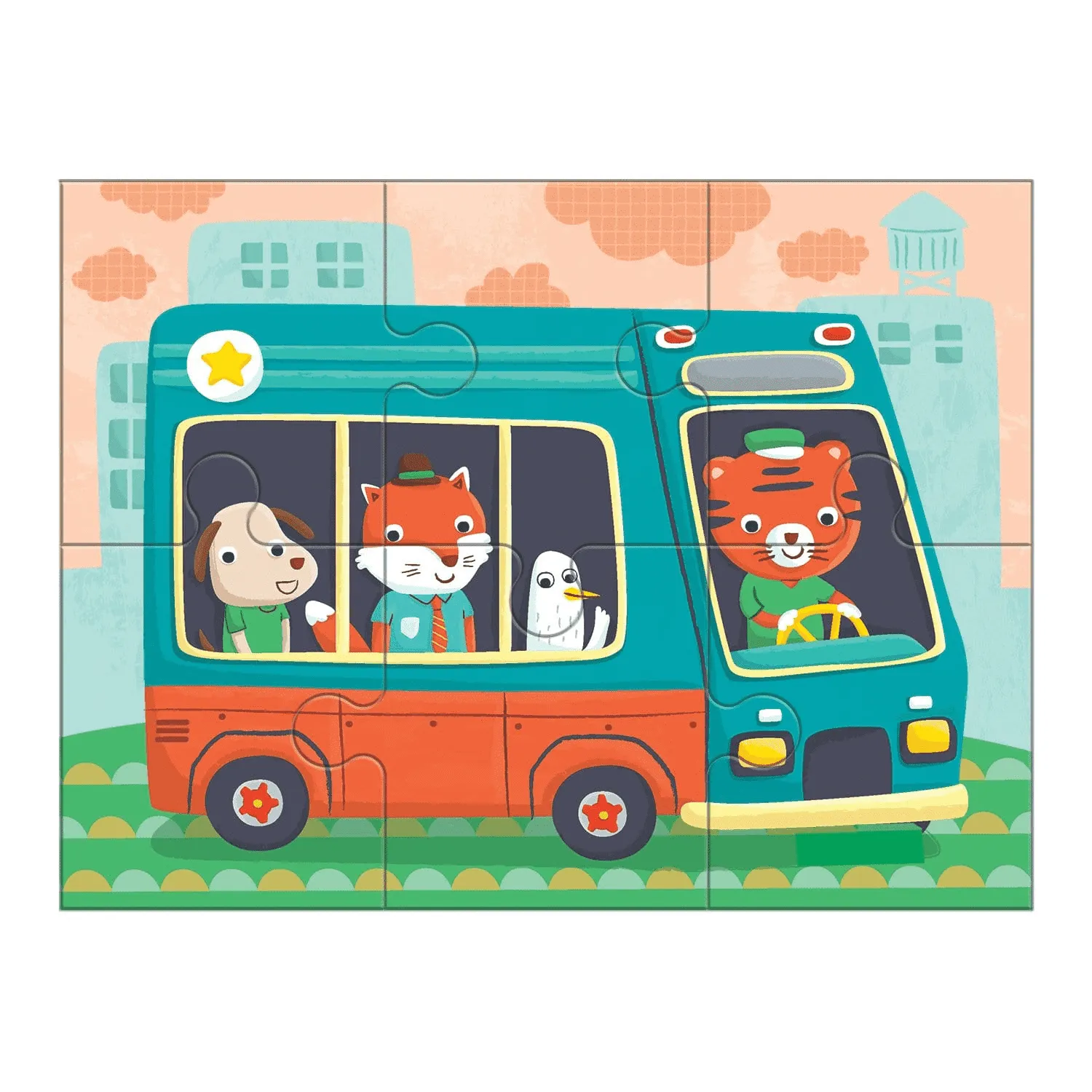 Mudpuppy Transportation 4-in-a-Box puzzle copii 4-12 piese