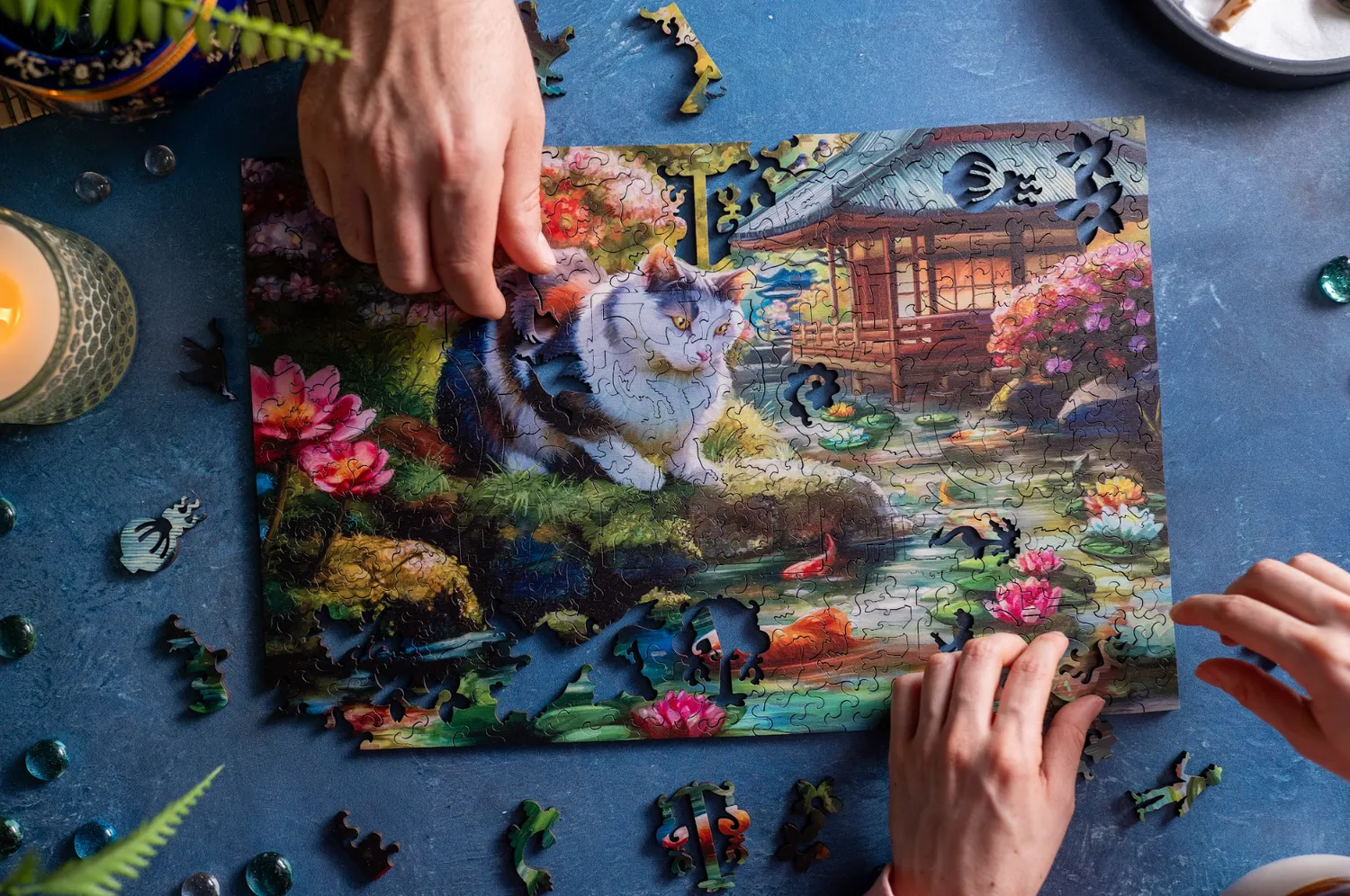 Mosaic Puzzles The Koi and the Kitty Encounter puzzle lemn 100 piese japonez