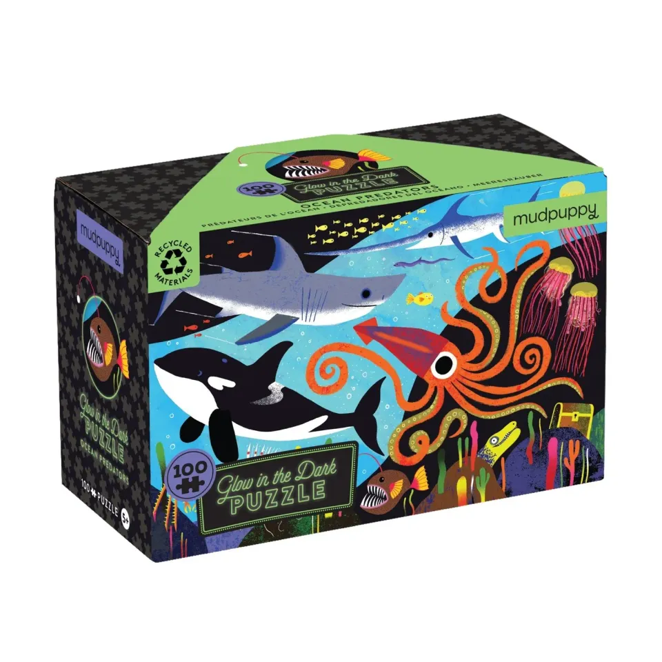 Mudpuppy Ocean Predators puzzle 100 piese glow 5+ ani