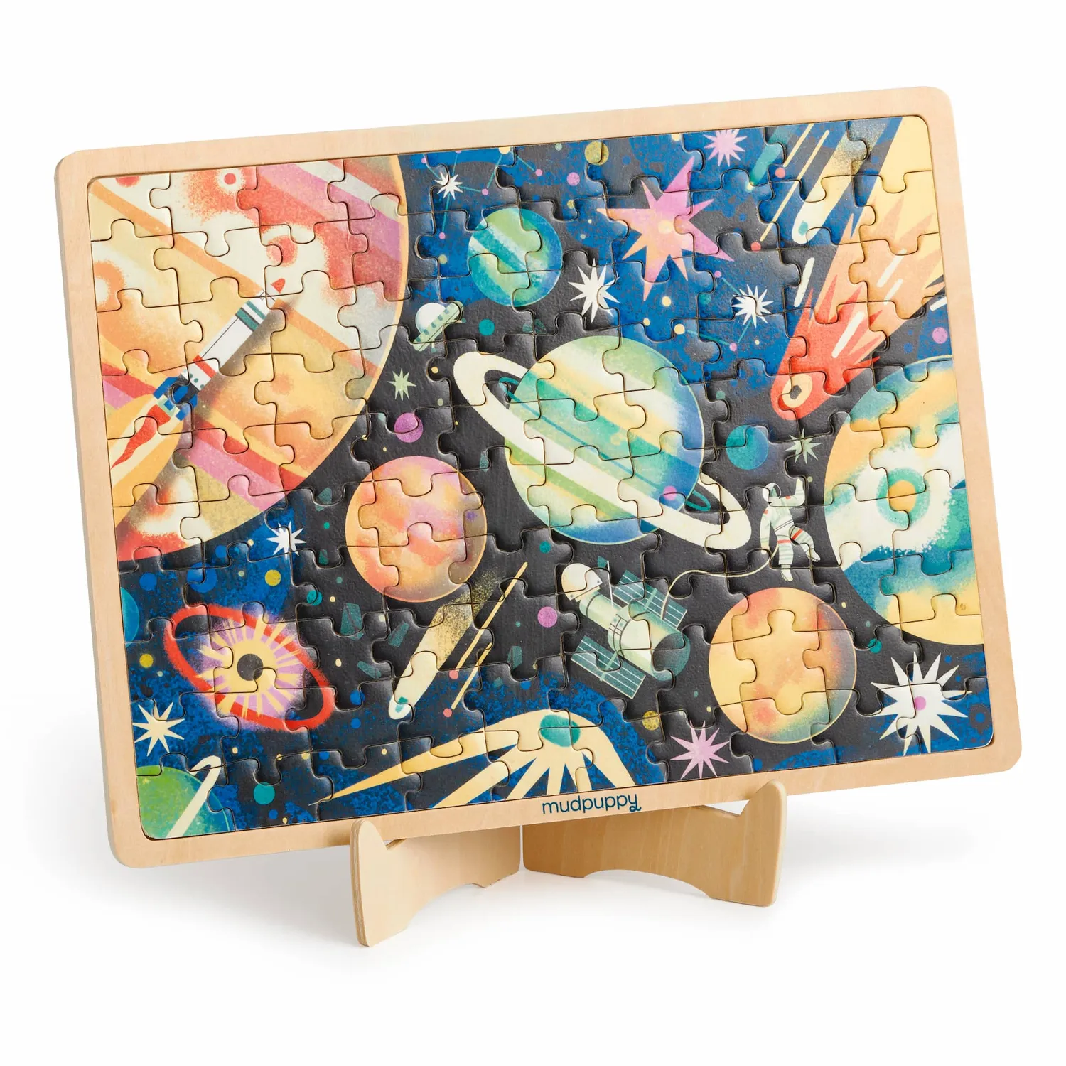 Mudpuppy Space Mission puzzle lemn 100 piese cu suport 5+ ani