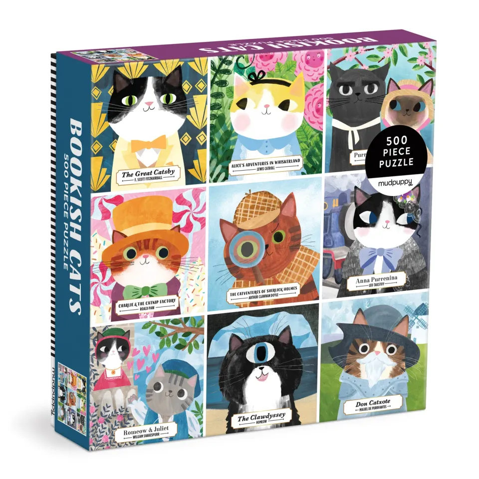 Mudpuppy Bookish Cats puzzle 500 piese pisici