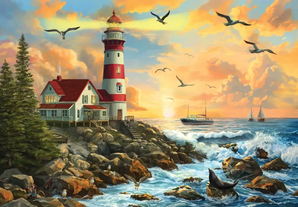 Mosaic Northern Lighthouse puzzle lemn 50 piese far