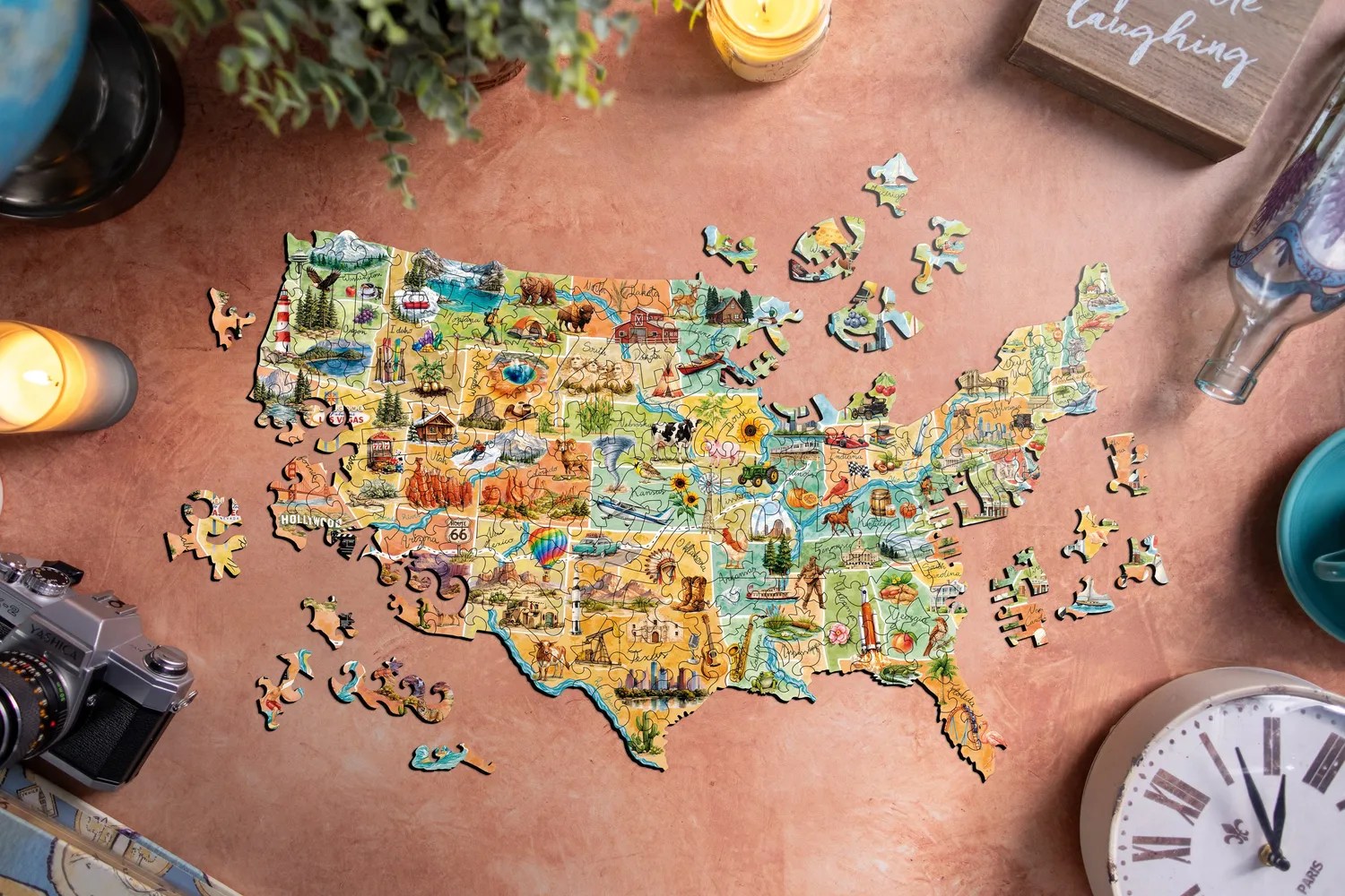 Mosaic Puzzles Coast to Coast USA puzzle lemn 400 piese harta