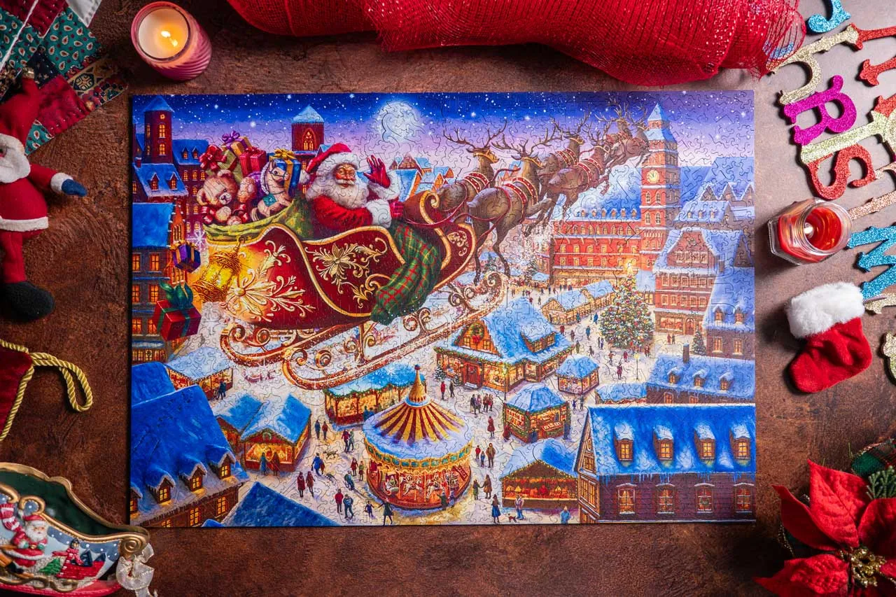 Mosaic Heritage 3D Santa's Sleigh Ride puzzle lemn 1000 piese Crăciun