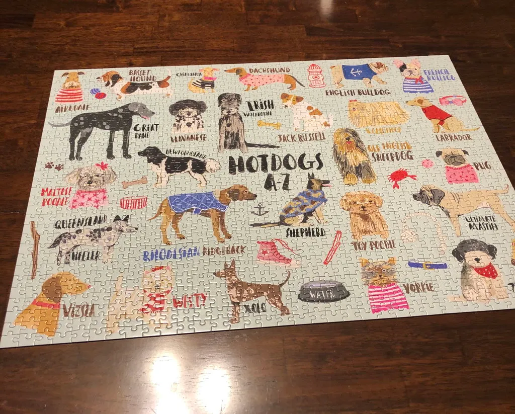 Mudpuppy Hot Dogs A-Z puzzle 1000 piese caini