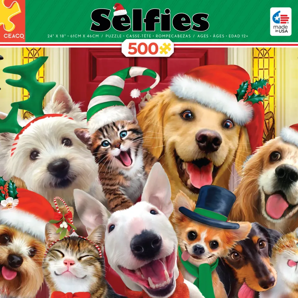 Ceaco Christmas Selfies Holiday Dog Selfies puzzle 500 piese craciun
