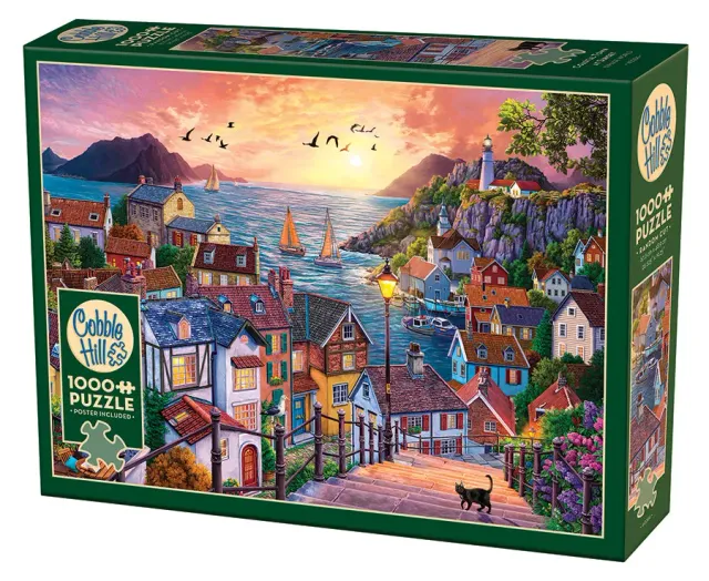 Cobble Hill Coastal Town at Sunset puzzle 1000 piese apus