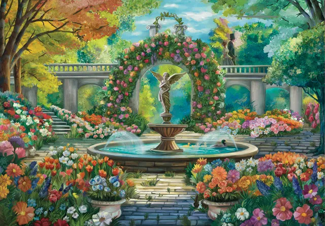 Mosaic Puzzles The Garden's Secret Fountain puzzle lemn 500 piese floral
