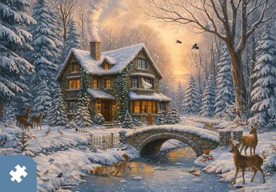 Mosaic Puzzles Traditions Woodland Refuge puzzle 1000 piese iarna