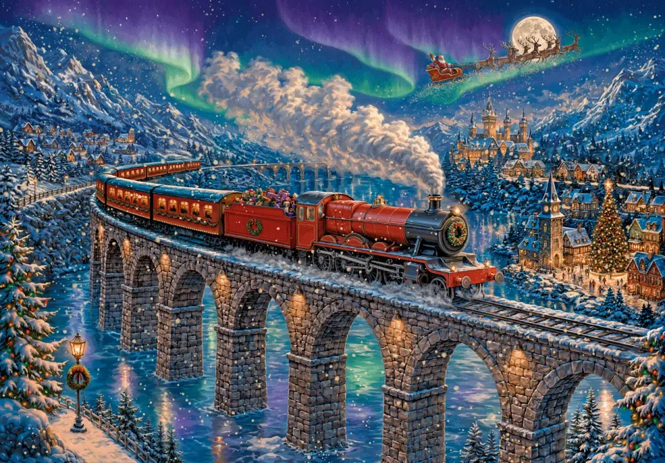 Mosaic Puzzles Signature The Christmas Railway puzzle lemn 500 piese