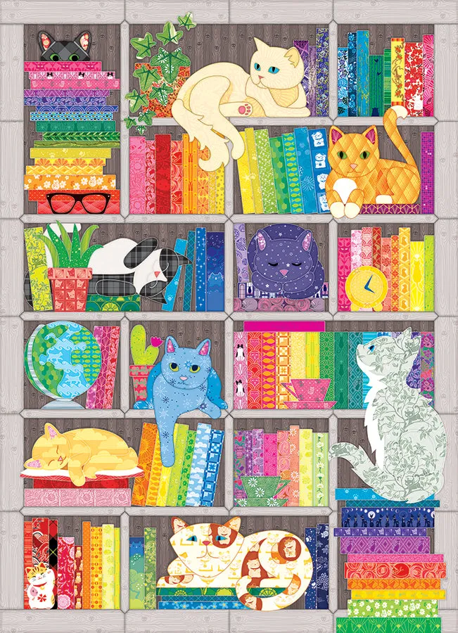 Cobble Hill Rainbow Cat Quilt puzzle 1000 piese pisici