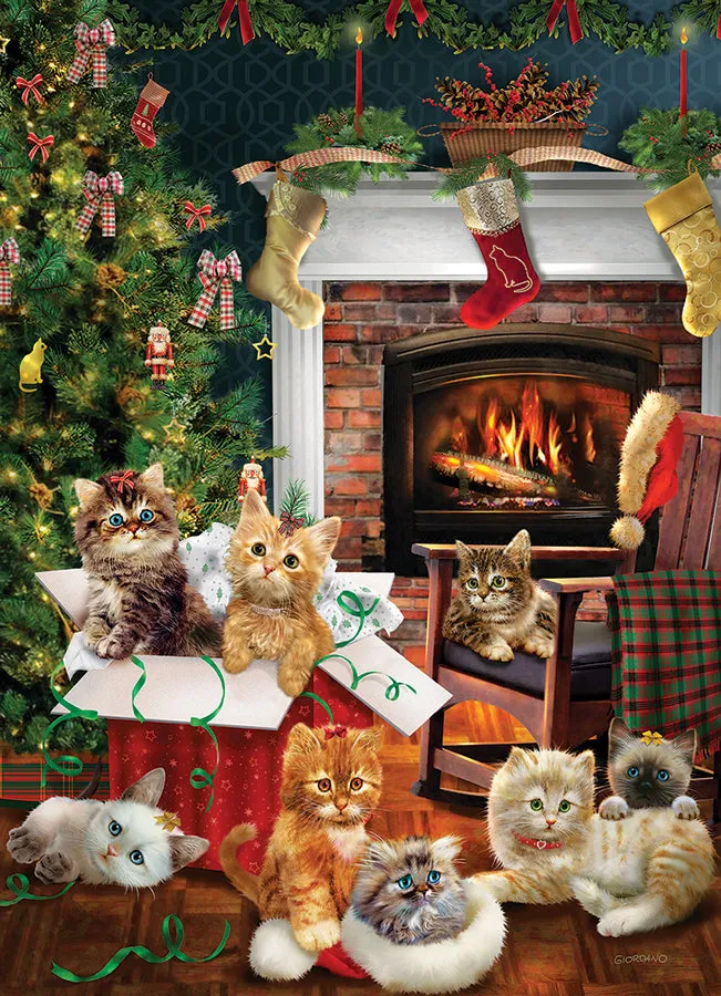 Cobble Hill Christmas Kittens puzzle 1000 piese pisici