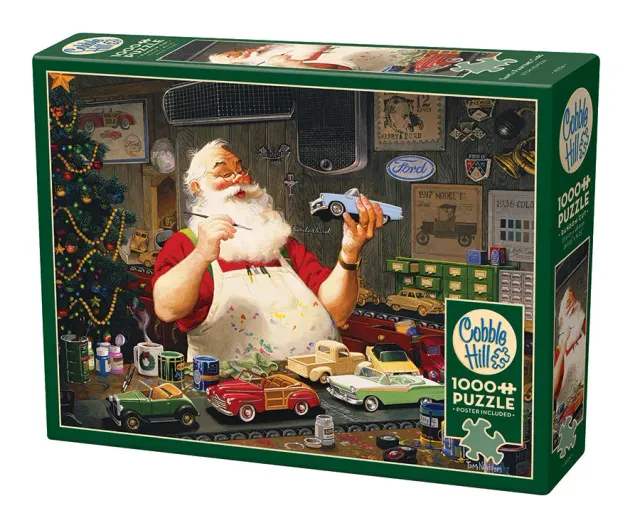 Cobble Hill Santa Painting Cars puzzle 1000 piese Crăciun