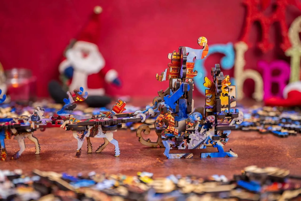 Mosaic Heritage 3D Santa's Sleigh Ride puzzle lemn 1000 piese Crăciun