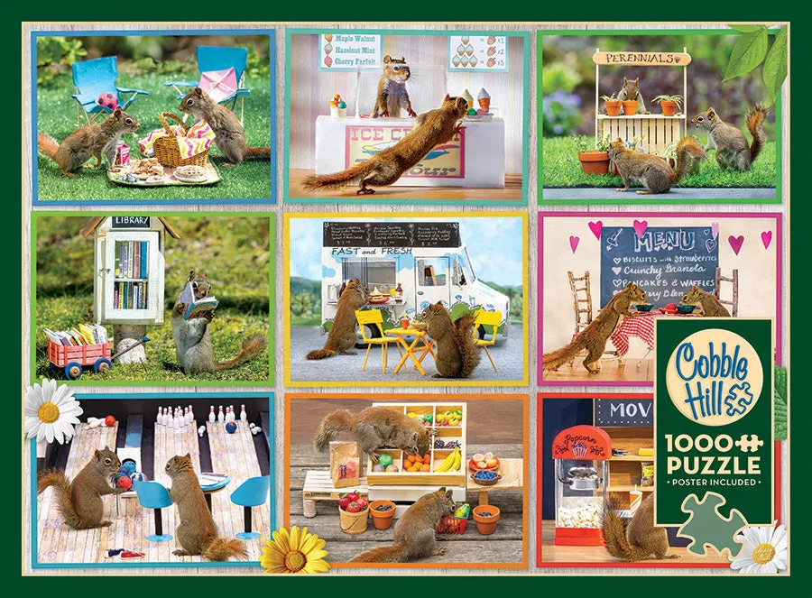 Cobble Hill Squirrels Around Town puzzle 1000 piese veverite