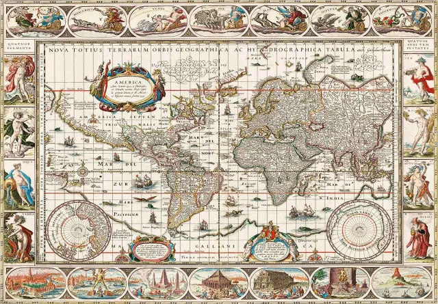 Mosaic Puzzles World Map 1635-1649 puzzle lemn 500 piese hartă veche
