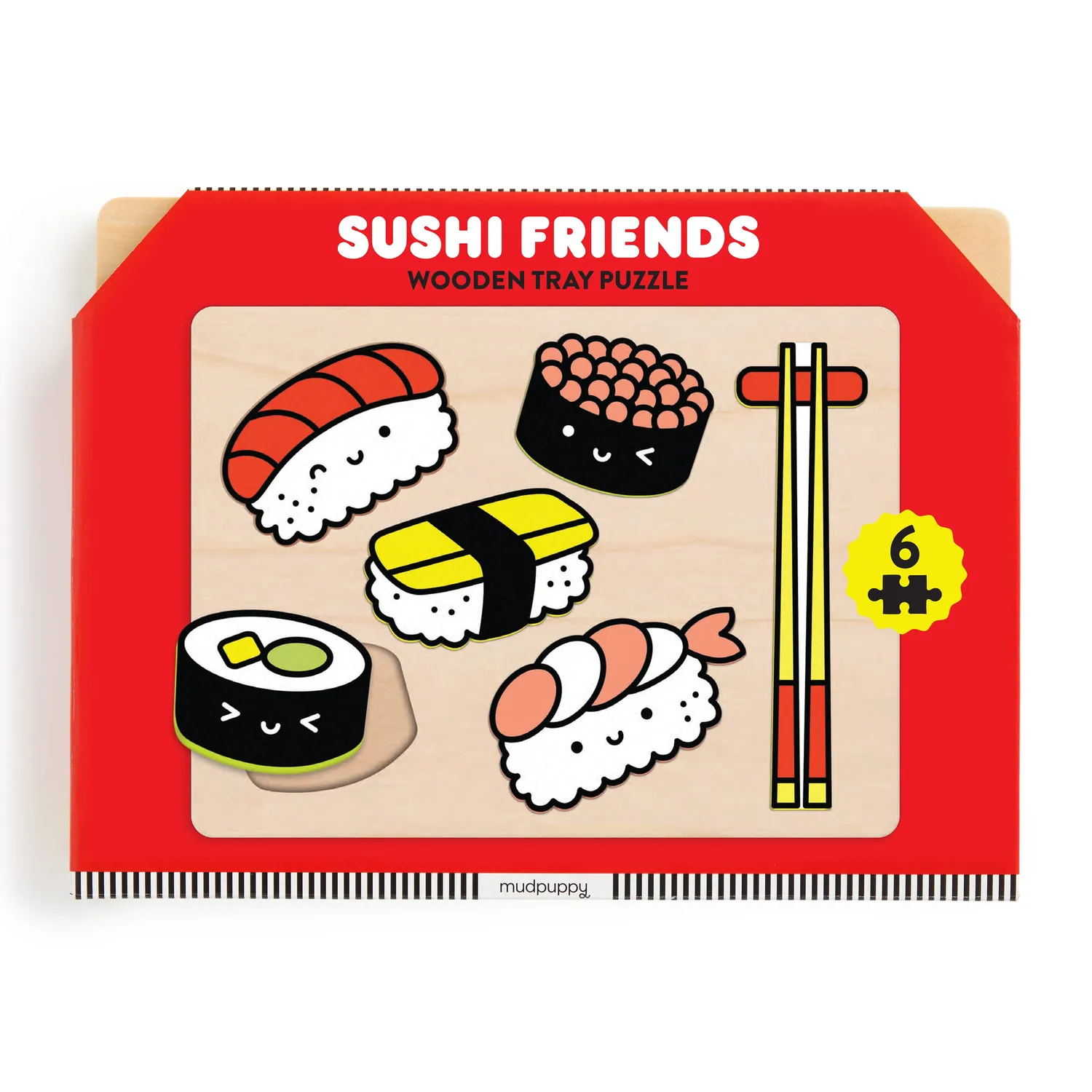 Mudpuppy Sushi Friends puzzle lemn 8 piese tava
