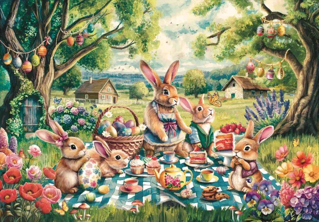 Mosaic Puzzles Bunny Family Picnic puzzle lemn 50 piese copii