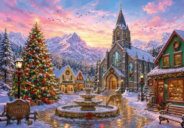 Mosaic Puzzles Church Bells at Christmas puzzle lemn 1000 piese