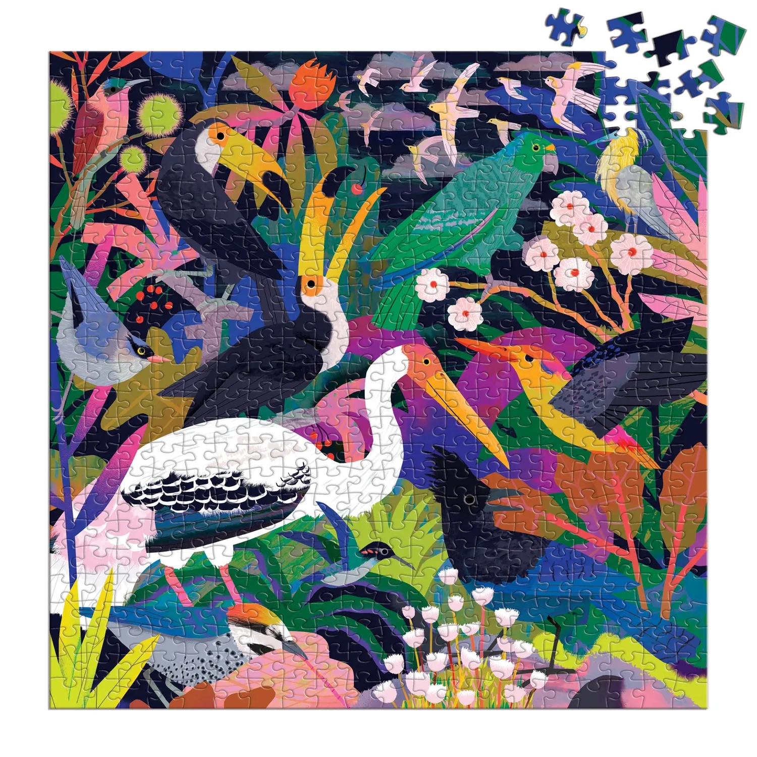 Mudpuppy Birds Illuminated puzzle 500 piese fosforescent
