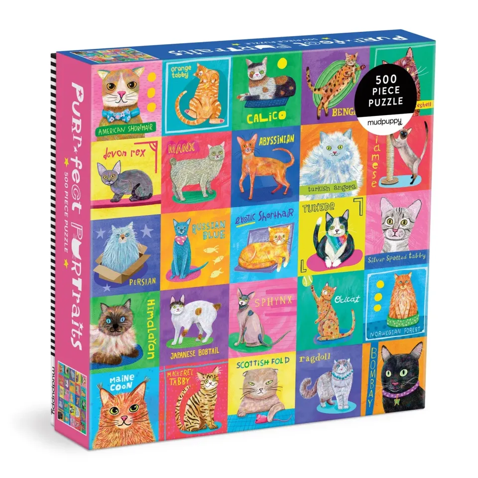 Mudpuppy Purr-fect Portraits 500 puzzle familie cu pisici