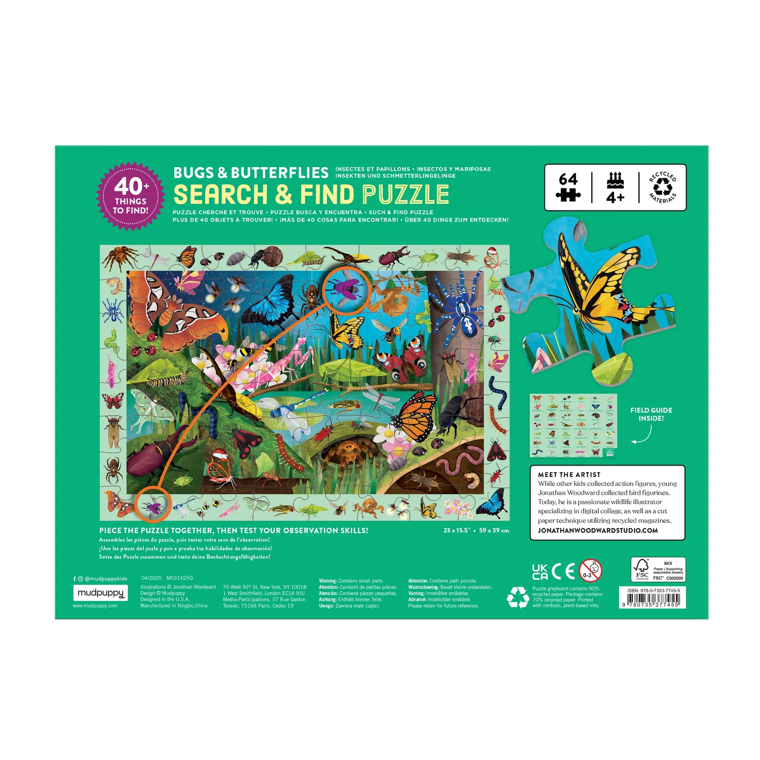 Mudpuppy Bugs & Butterflies puzzle 64 piese search & find