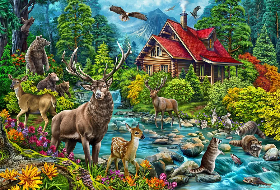 Cobble Hill Red-Roofed Cabin puzzle 2000 piese natura