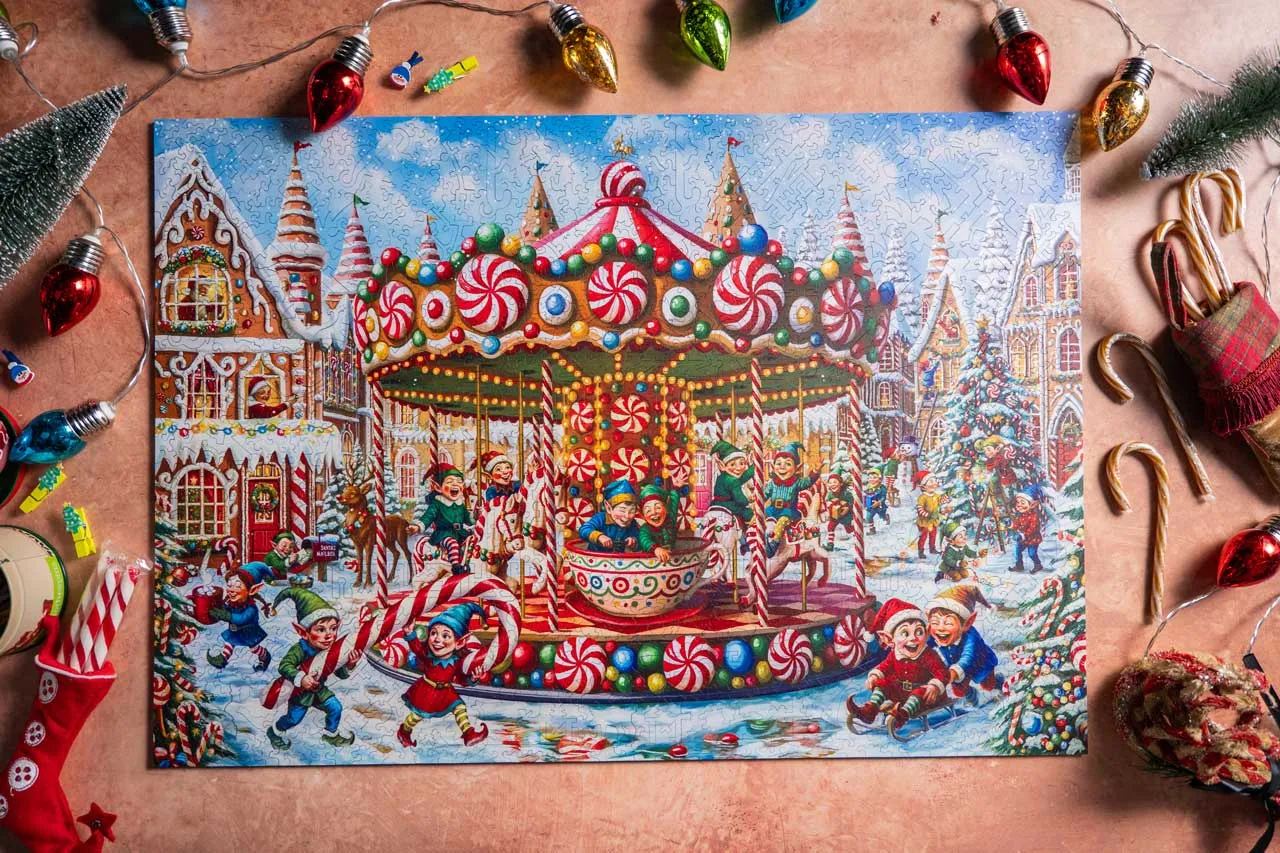 Mosaic Heritage Carousel Candy Cane puzzle lemn 1000 piese 3D
