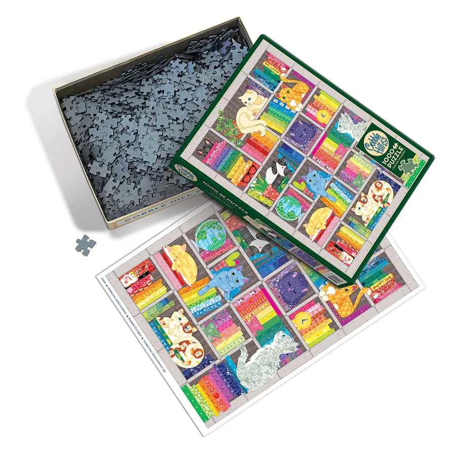 Cobble Hill Rainbow Cat Quilt puzzle 1000 piese pisici