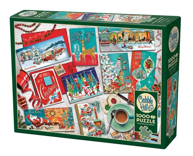 Cobble Hill Mid Mod Season's Greetings puzzle 1000 retro