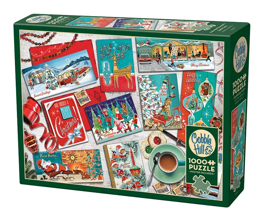 Cobble Hill Mid Mod Season's Greetings puzzle 1000 retro
