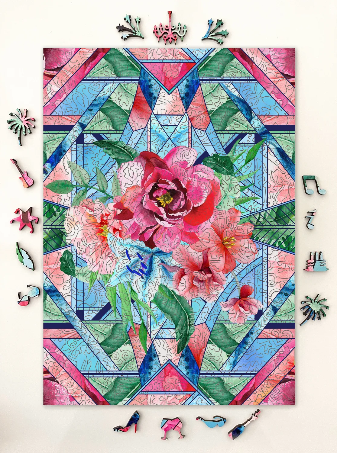 Mosaic Puzzles Stained Glass Peony puzzle lemn 500 piese flori