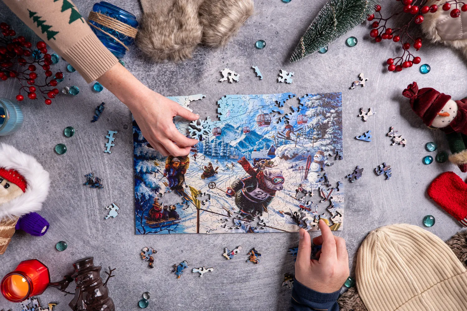 Mosaic Puzzles Bunny Slope Scramble puzzle lemn 250 piese iarna