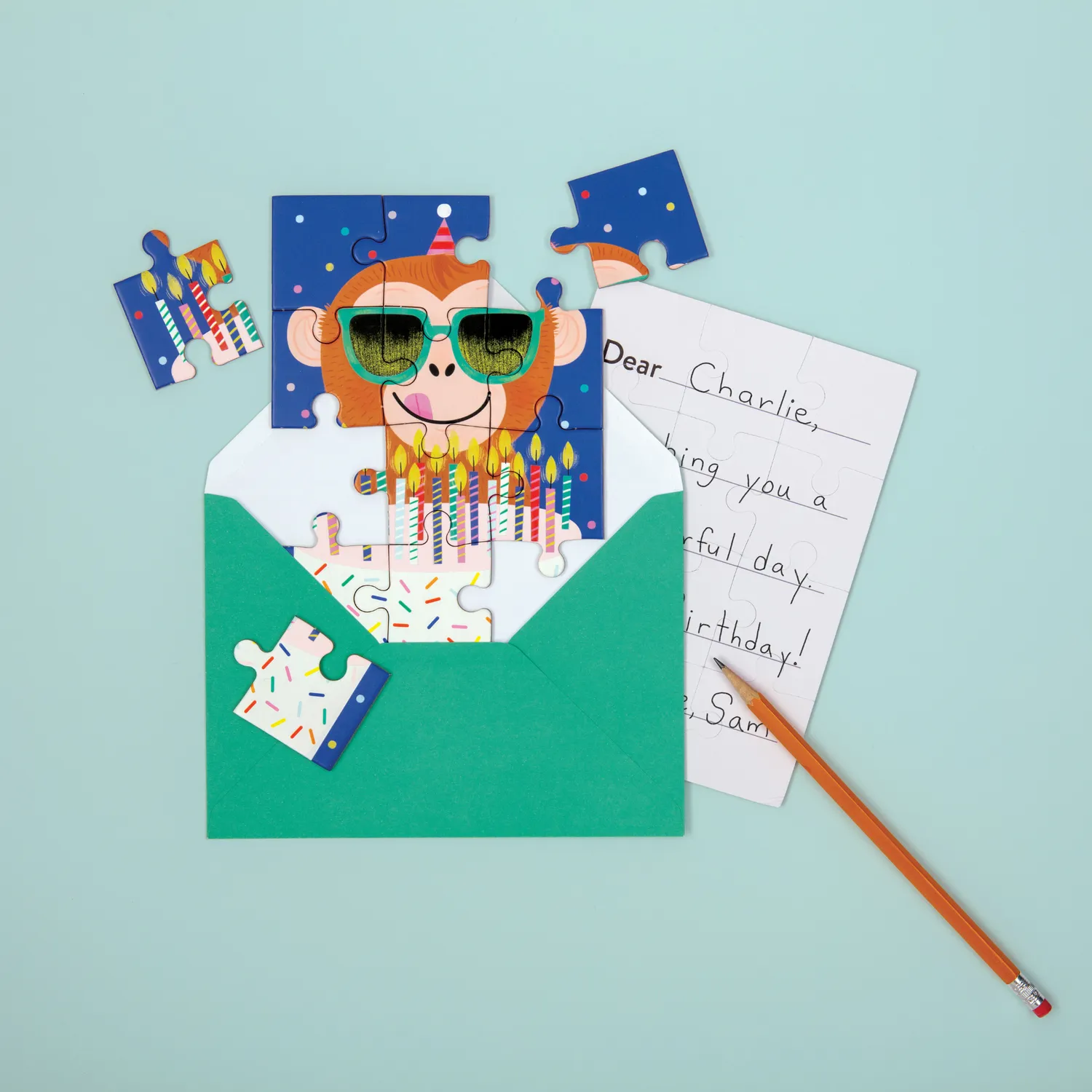 Mudpuppy Monkey Cake puzzle felicitare 12 piese