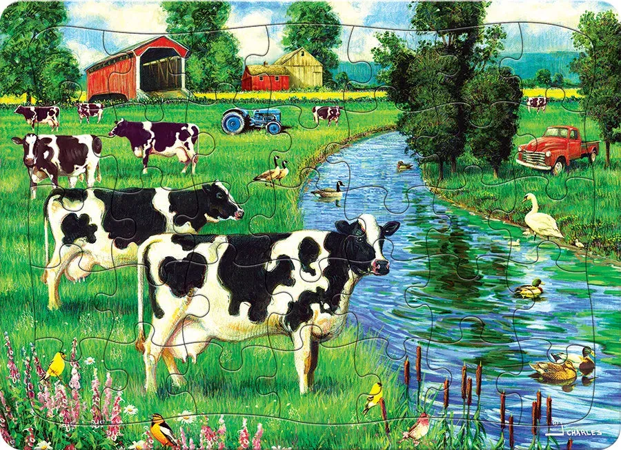 Cobble Hill Cow Stream puzzle tavă 35 piese fermă