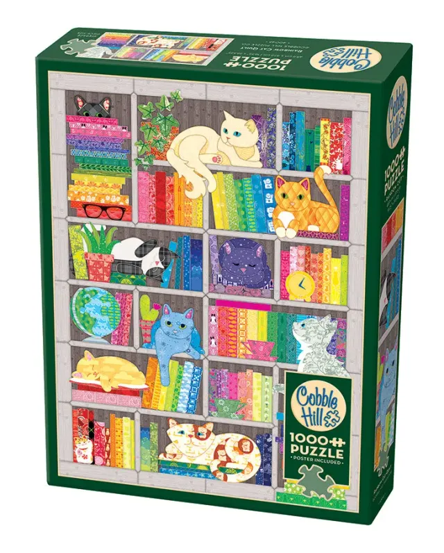 Cobble Hill Rainbow Cat Quilt puzzle 1000 piese pisici