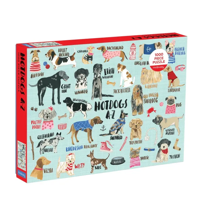 Mudpuppy Hot Dogs A-Z puzzle 1000 piese caini