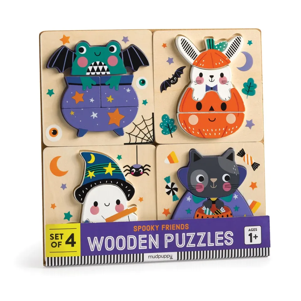 Mudpuppy Spooky Friends puzzle lemn set 4 bucati